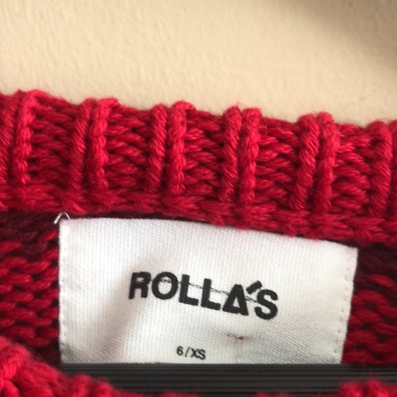 Rolla's Crewneck Red & Purple Striped Cropped 100% Cotton Sweater - Picture 2 of 6